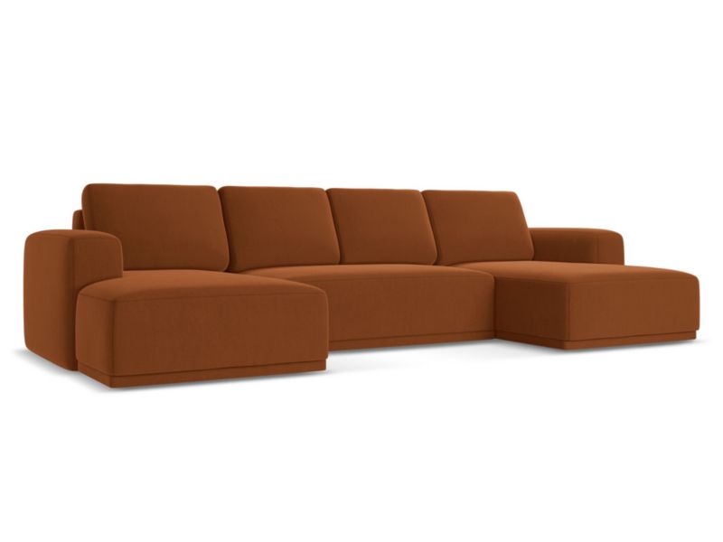Sofa panoramiczna z funkcją spania Makamii Kaila z tkaniny welwetowej 333x160 cm terakota 1 szt.