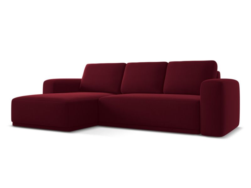Narożnik lewostronny z funkcją spania Makamii Kaila z tkaniny welwetowej 258x160 cm burgundowy 1 szt.