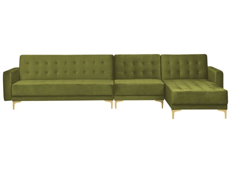Sofa narożna Aberdeen Welur Zielony Lewostronny 1 szt.