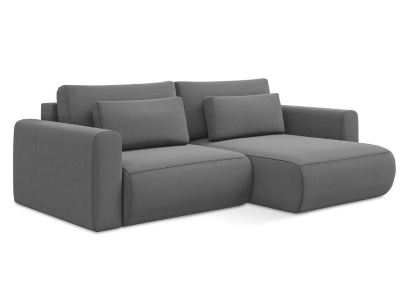 Narożnik prawostronny z funkcją spania Makamii Kapua z tkaniny welwetowej 240x149 cm szary 1 szt.