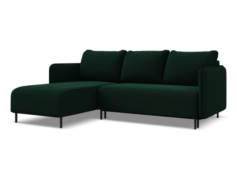 Narożnik lewostronny z funkcją spania Makamii Luana z tkaniny welwetowej 236x162 cm butelkowa zieleń 1 szt.