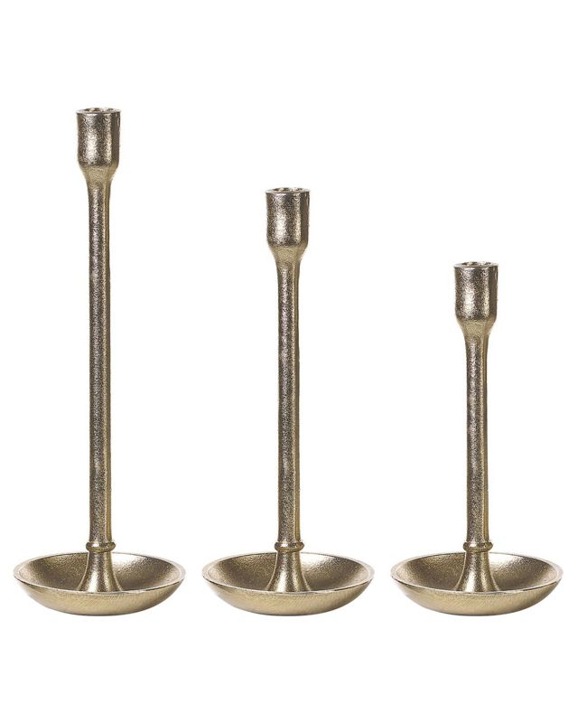 Zestaw 3 świeczników Liwung Metal 27/33/38 cm Złoty 1 kpl