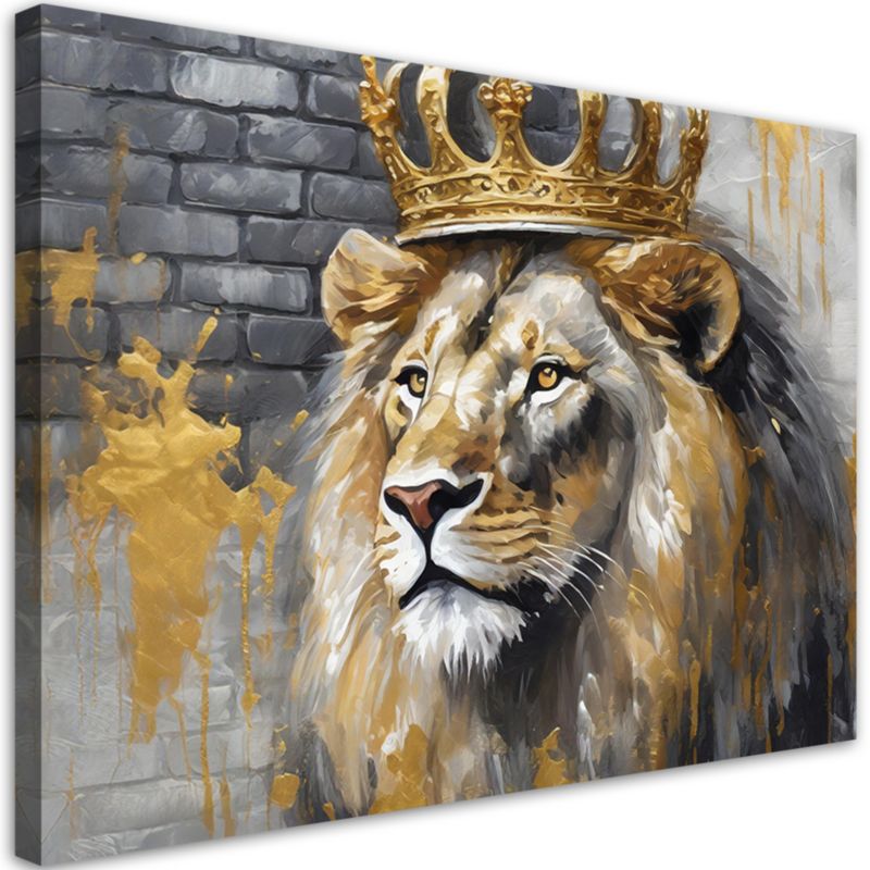 Obraz do salonu sypialni Feeby Lew Złota Korona 60x40 cm 1szt