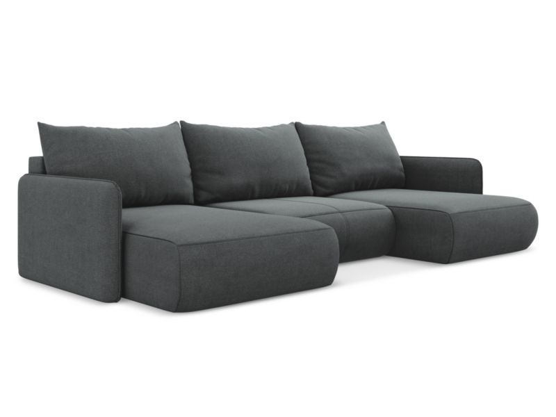 Sofa panoramiczna z funkcją spania Makamii Nanea z tkaniny strukturalnej 290x148 cm szary 1 szt.