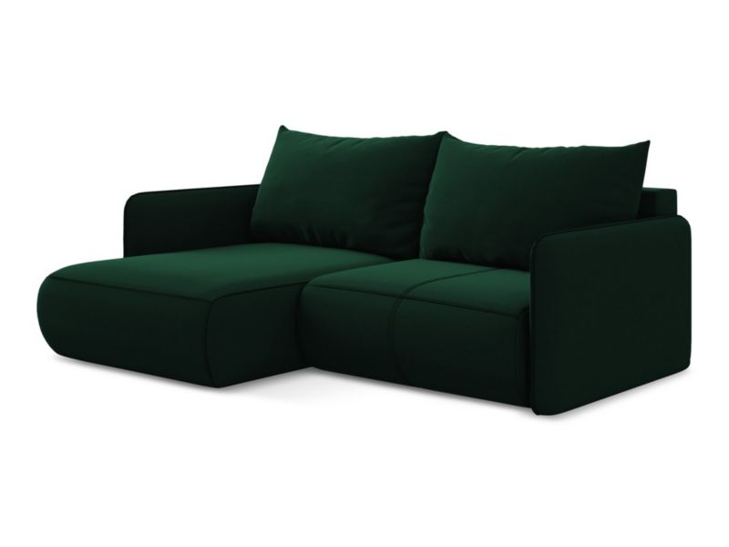 Narożnik lewostronny z funkcją spania Makamii Nanea z tkaniny welwetowej 207x148 cm butelkowa zieleń 1 szt.