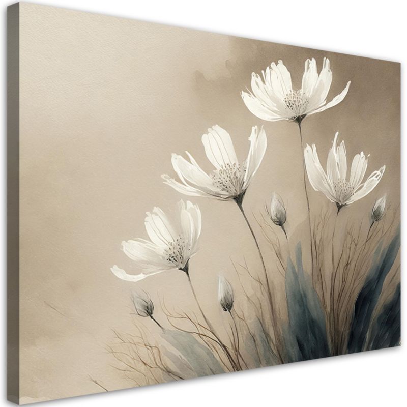 Obraz do salonu sypialni Feeby Białe Kwiaty Beżowy 120x80 cm 1szt
