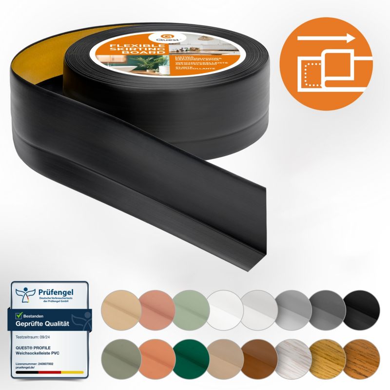 Listwa przypodłogowa PCV 50x20mm, QUEST, samoprzylepna elastyczna, miękka listwa podłogowa, cokołowa, czarny, 15m