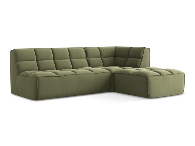 Modułowy narożnik uniwersalny Makamii Kalai z tkaniny welwetowej 258x178 cm oliwkowy 1 szt.