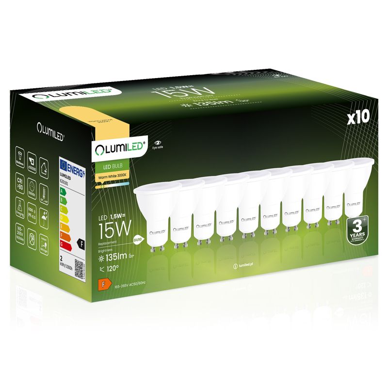 Żarówka LED LUMILED GU10 1,5W 135lm 3000K 120st 10 szt.