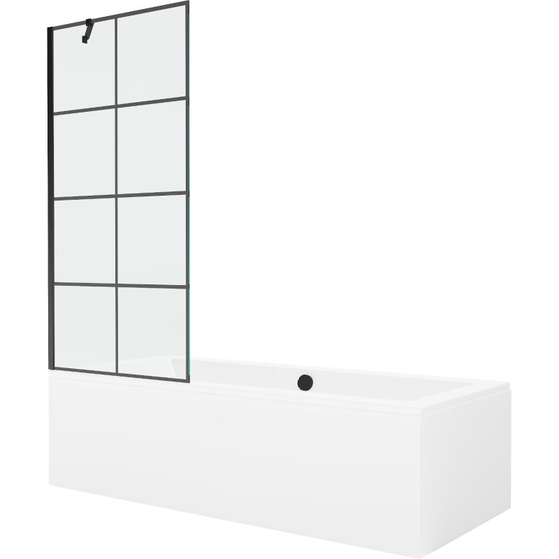 Wanna prostokątna Mexen Cube 180 x 80 cm z obudową i parawanem 1-skrzydłowym 80 cm czarny wzór 550518080X9508007077 1 szt.