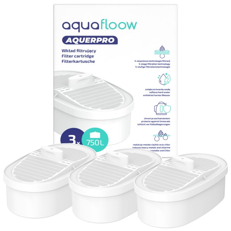 Filtr wody, AquaFloow, do dzbanka filtrującego, zamiennik do Waterdrop, z włóknem węglowym ACF, 3szt