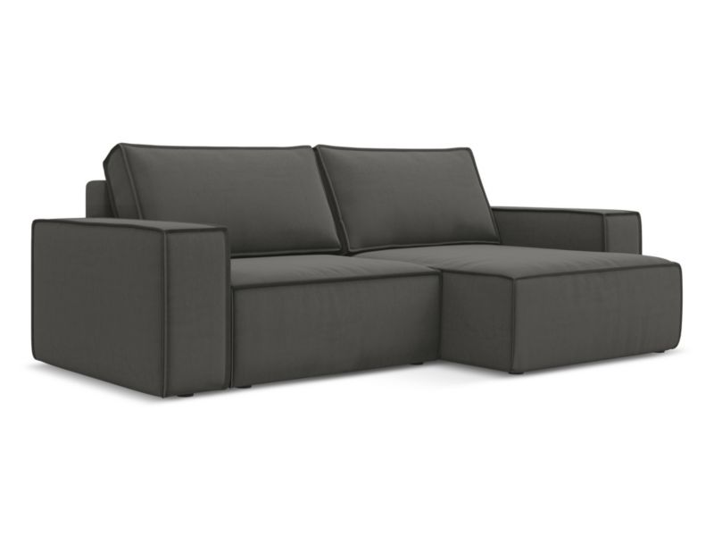Narożnik prawostronny z funkcją spania Makamii Kimo z tkaniny welwetowej 257x148 cm stalowy 1 szt.
