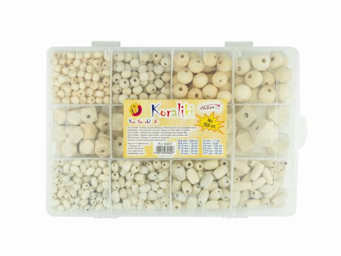 Zestaw PJ-8207 koralików drewnianych w pudełku, mix, op. 956 szt
