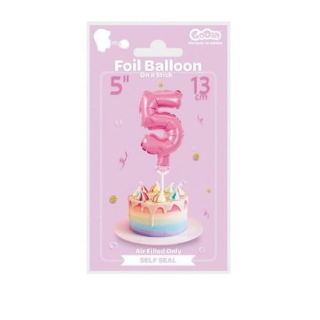 BALON FOLIA 13CM NA PATYKU "5" MIX KOLOR