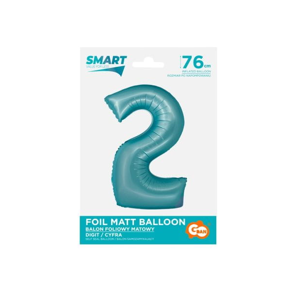 Balon foliowy Cyfra j. niebieska "2"- Wielkość 76 cm, Smart