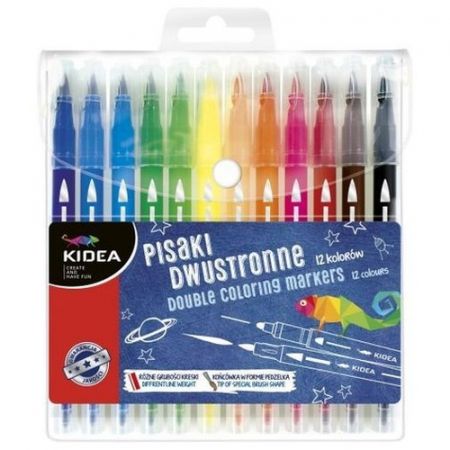 Pisaki Dwustronne BRUSH 12 KOLORÓW Kidea