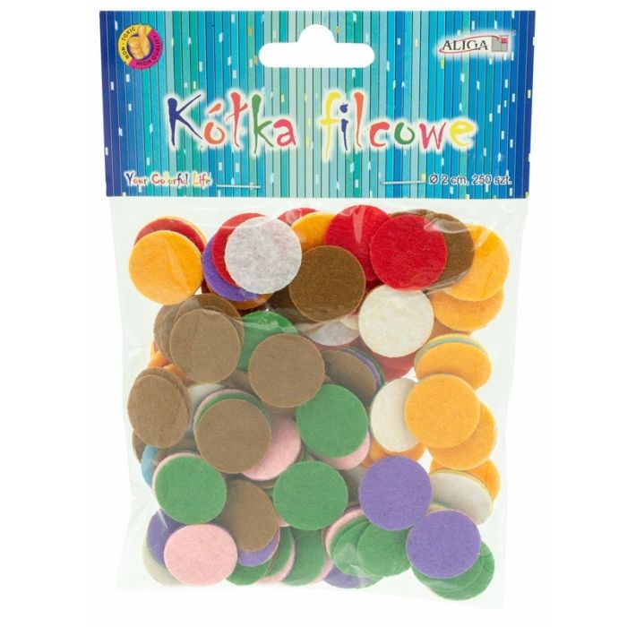 Kółka filcowe KF-6524 śr. 2 cm, 250 szt. mix kolorów