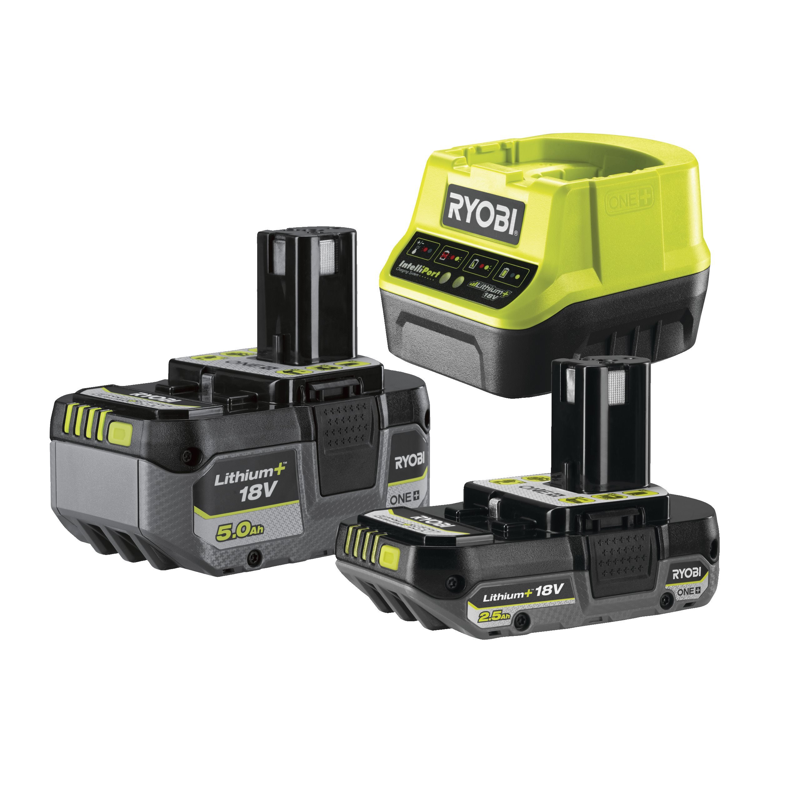Dwa akumulatory 5.0 Ah i 2.5Ah 18V ONE+ Lithium+ oraz ładowarka