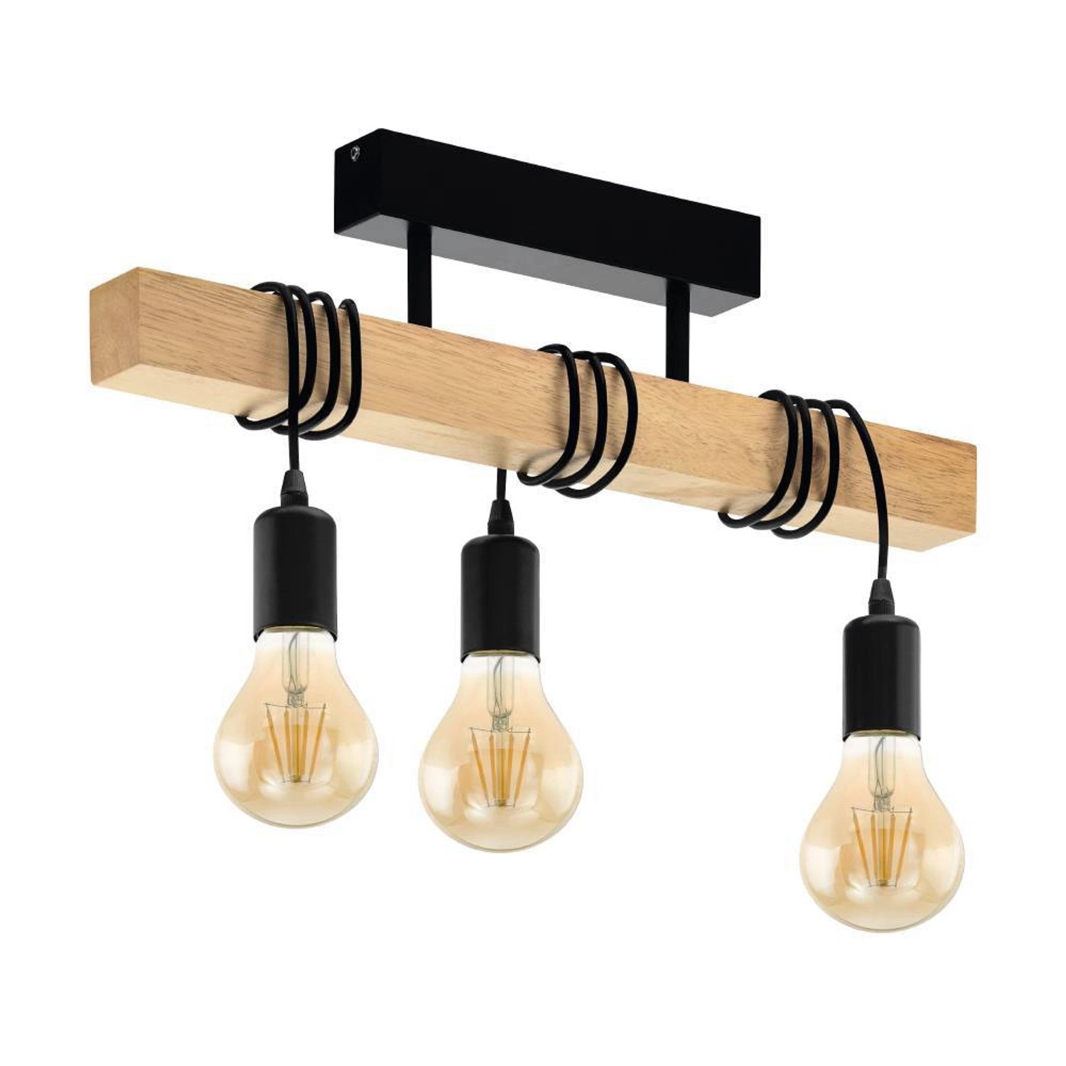 Eglo Lampa wisząca TOWNSHEND czarna z drewnem 3xE27