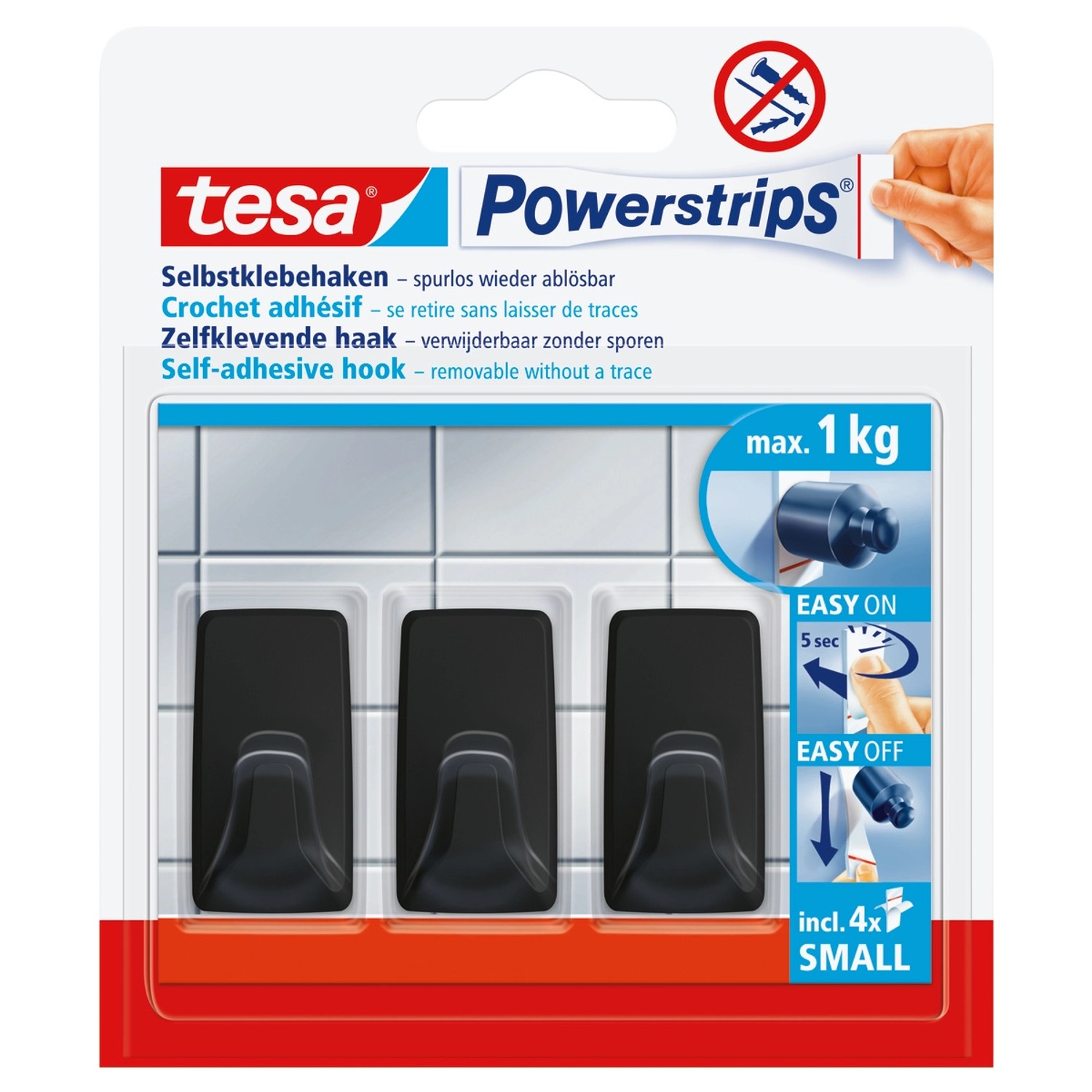 TESA Haczyki Powerstip kwadratowe czarne 3 szt. S samoprzylepne