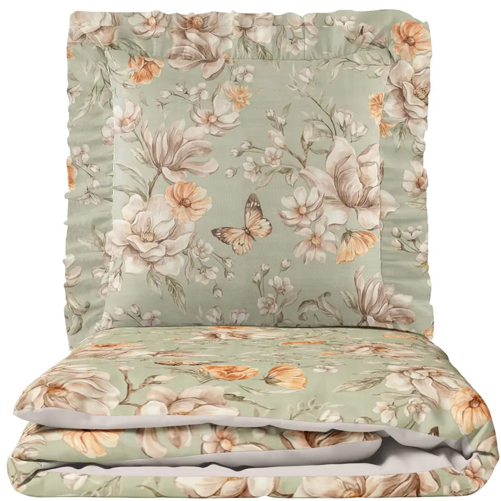 Komplet pościeli Magnolie z falbanką - 140x200 +poduszka 70x80 - Tak