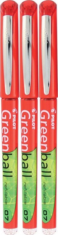 3x Pióro kulkowe Pilot, GreenBall, 0.7mm, czerwony