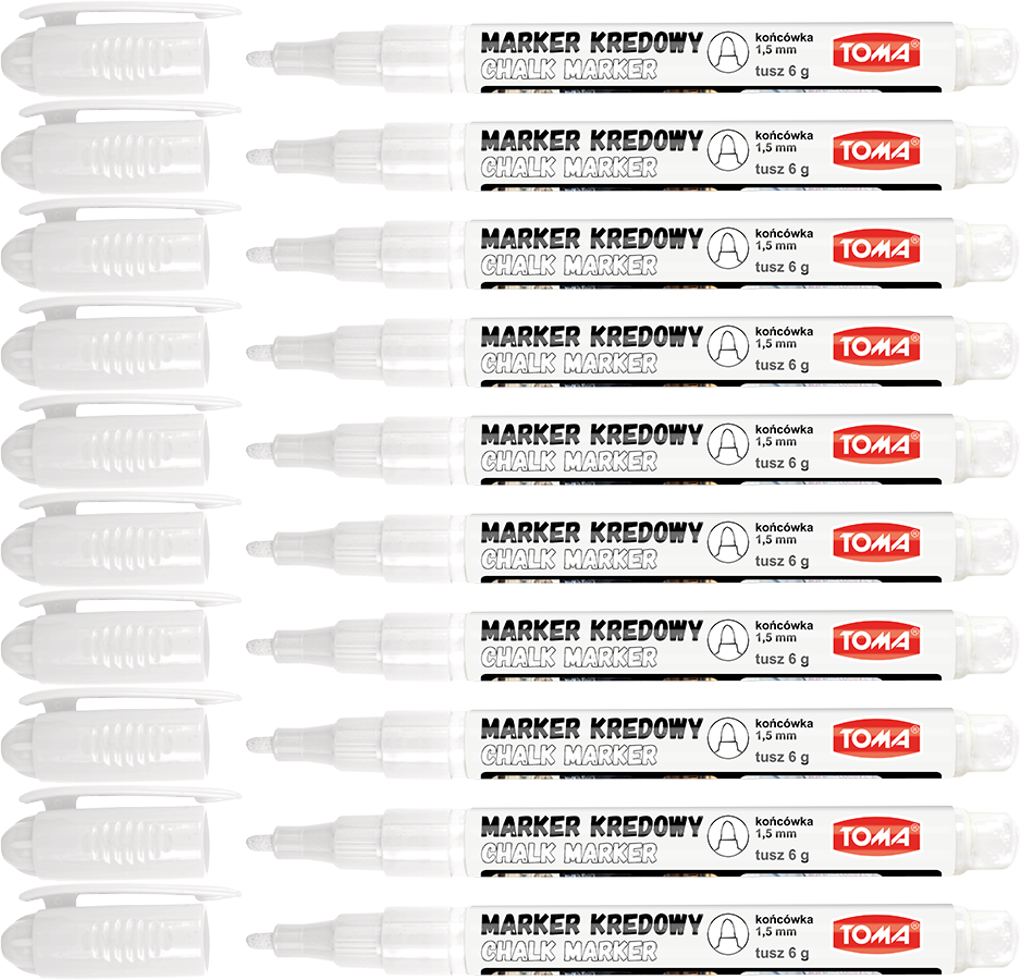 10x Marker kredowy Toma TO-293, okrągła, 1.5mm, 6g, biały