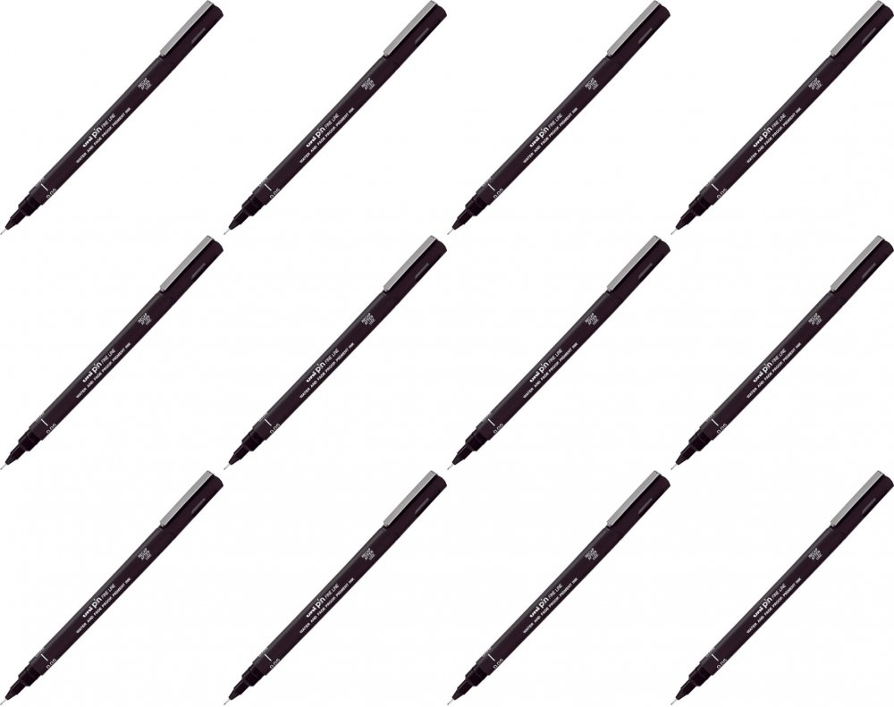 12x Cienkopis kreślarski Uni PIN-200, 0.05mm, czarny