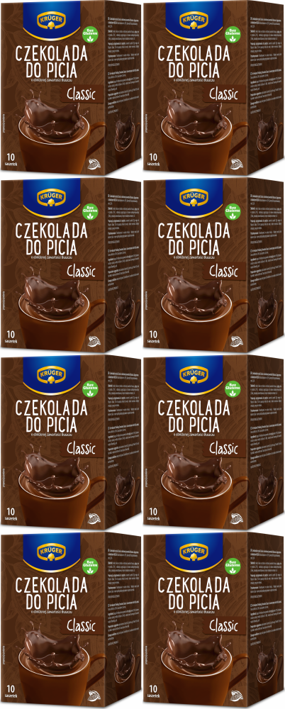 8x Czekolada do picia Krüger Classic, w saszetkach, 10 sztuk x 25g