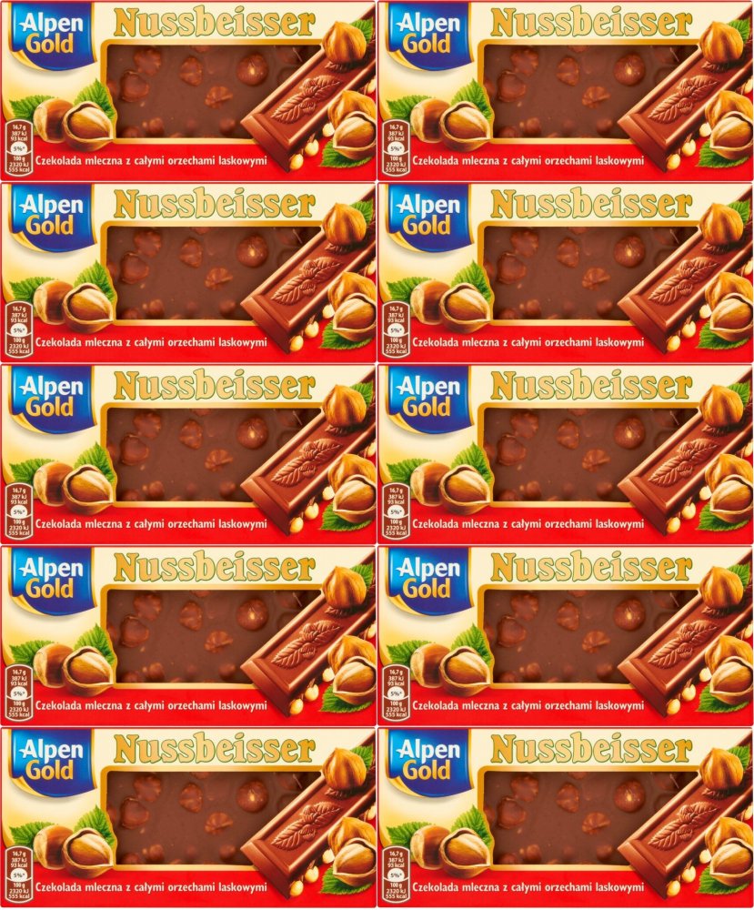 10x Nussbeisser czekolada mleczna Alpen Gold, 100g