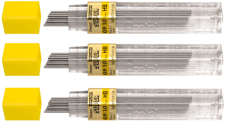 3x grafity ołówkowe Pentel, 0.9mm, HB