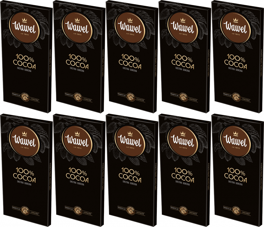10x Czekolada Wawel Premium 100% cocoa, gorzka, 80g
