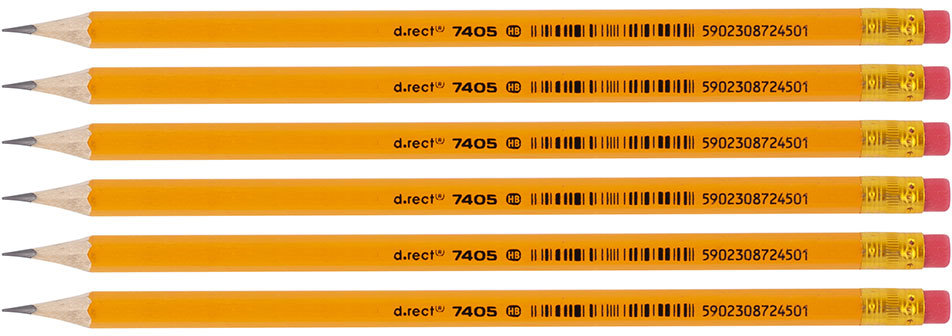 6x Ołówek Deli, HB, z gumką, żółty