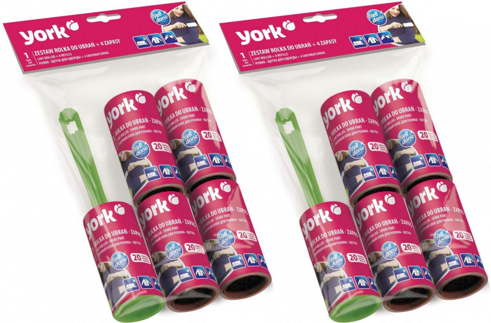 2x Rolka do czyszczenia odzieży York, z 4 zapasami, 4+1 sztuka, mix kolorów