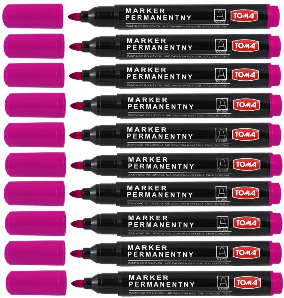 10x marker permanentny Toma TO-202, okrągła, 1.5mm, różowy