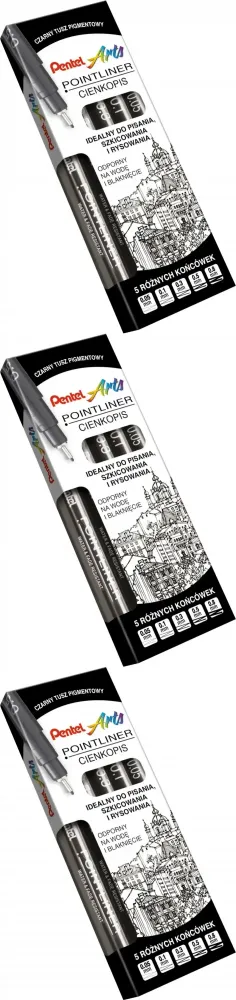3x Cienkopis kalibrowany Pentel Pointliner, 5 sztuk, czarny