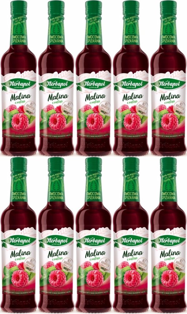 10x Syrop Herbapol Owocowa Spiżarnia, malina z melisą, 420ml
