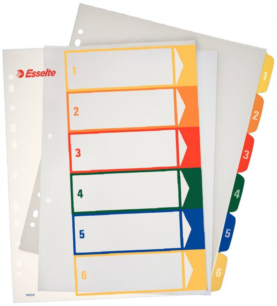 Przekładki do segregatora Esselte Maxi, plastikowe, numeryczne, A4+, 1-6 kart