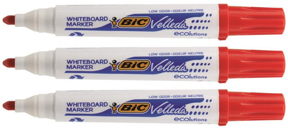 3x marker suchościeralny Bic Velleda, okrągła, 4.95mm, czerwony