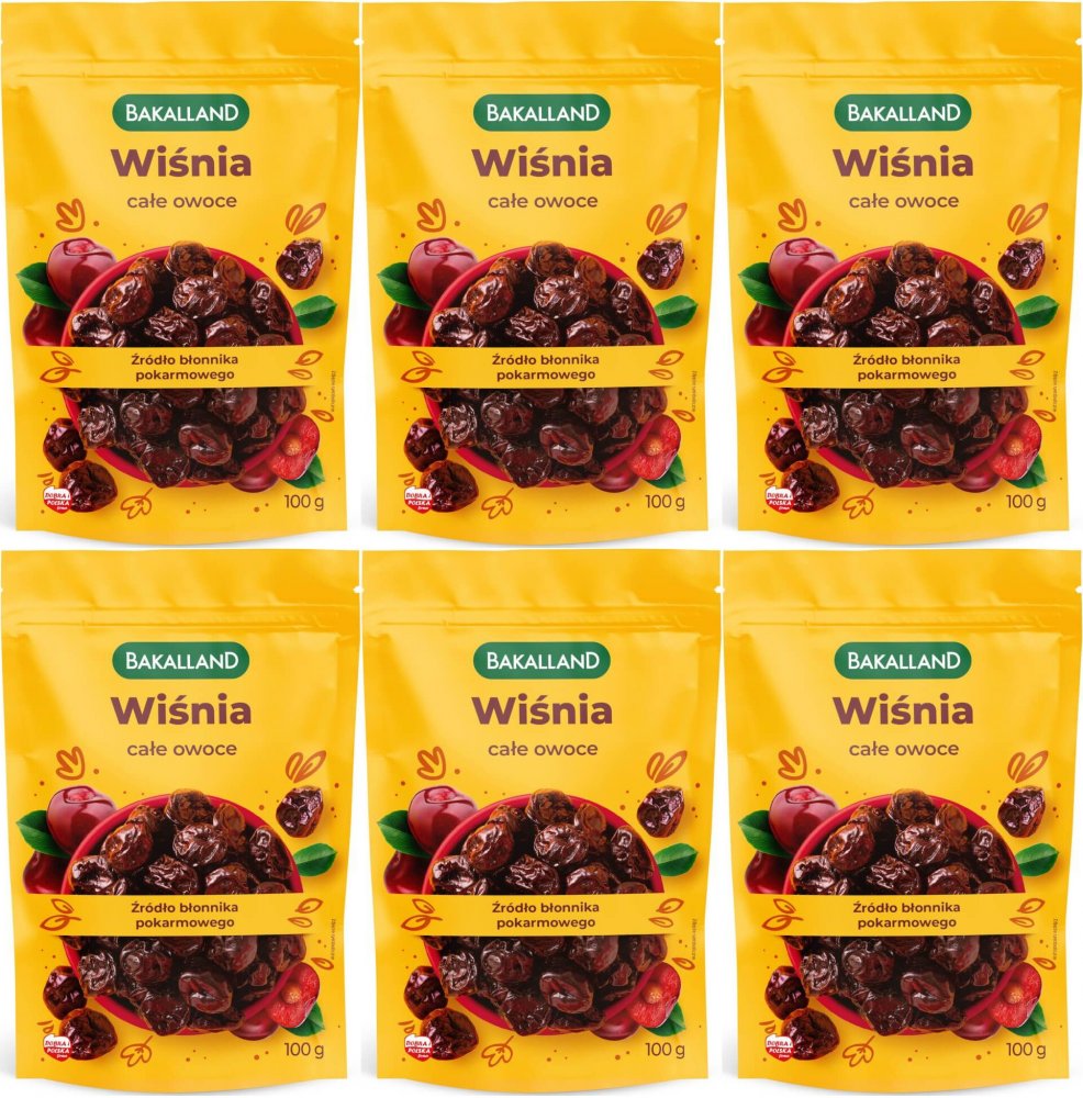 6x Wiśnie kandyzowane całe owoce Bakalland, 100g
