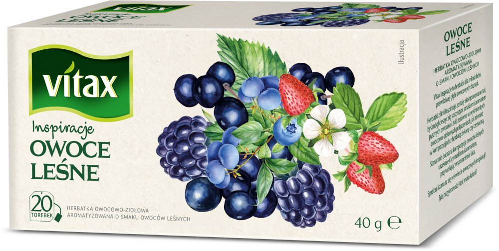 Herbata owocowa w torebkach Vitax Inspirations, owoce leśne, 20 sztuk x 2g