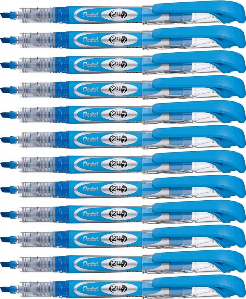 12x Zakreślacz Pentel SL12, z płynnym tuszem, ścięta, 3.7mm, błękitny