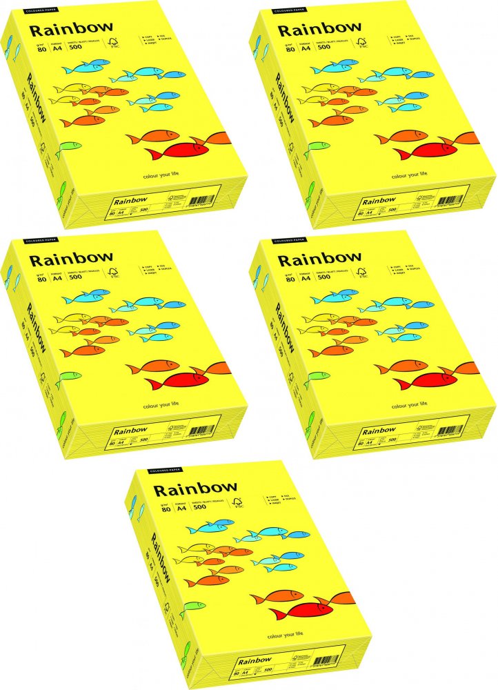 5x Papier kolorowy Rainbow, A4, 80g/m2, 500 arkuszy, słoneczny żółty (R14)
