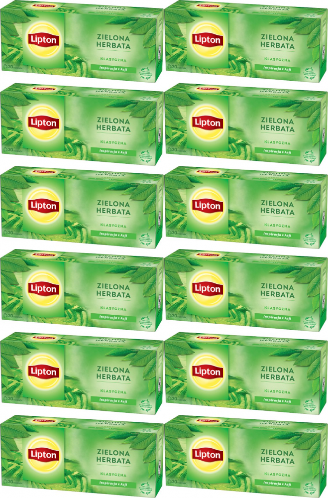 12x Herbata zielona w torebkach Lipton Green Tea Classic, 20 sztuk x 1.3g