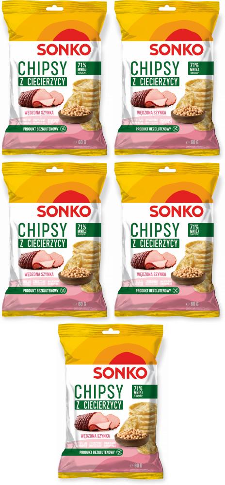 5x Chipsy z ciecierzycy Sonko, szynka wędzona, 60g