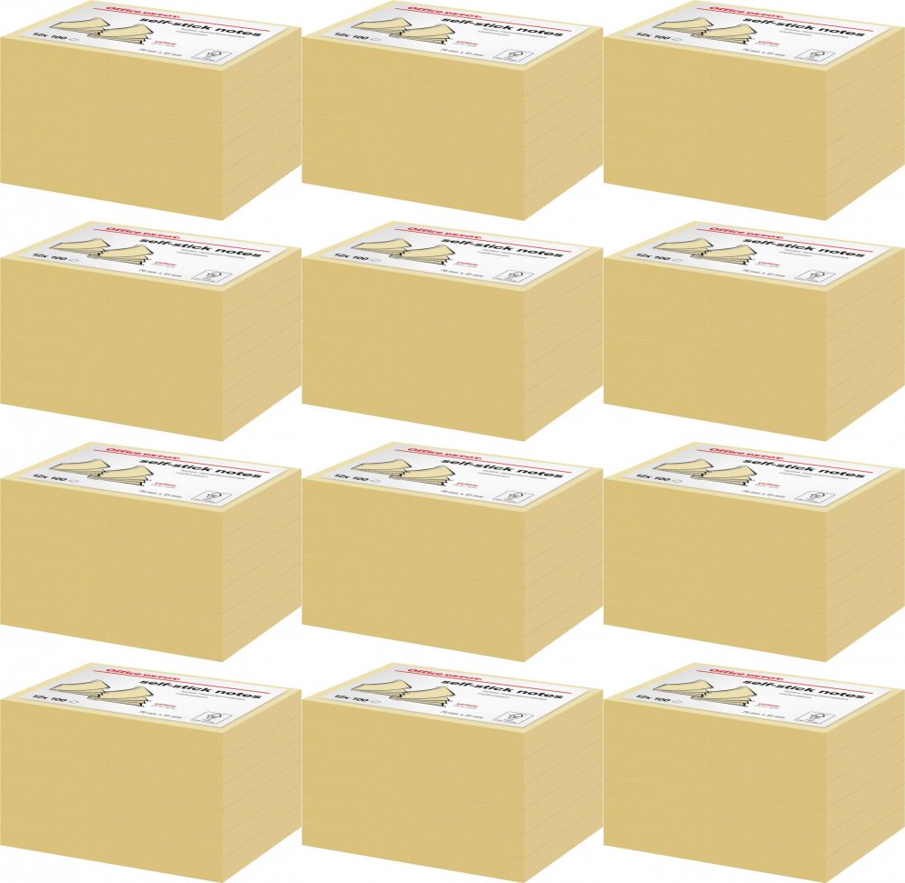 12x Karteczki samoprzylepne Office Depot, 76x51mm, 12x100 karteczek, żółty pastelowy