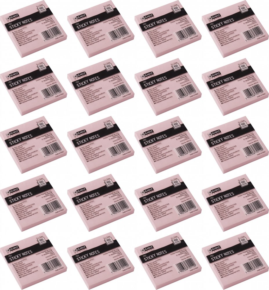 20x Karteczki samoprzylepne D.Rect, 76x76mm, 100 karteczek, mix kolorów pastelowych