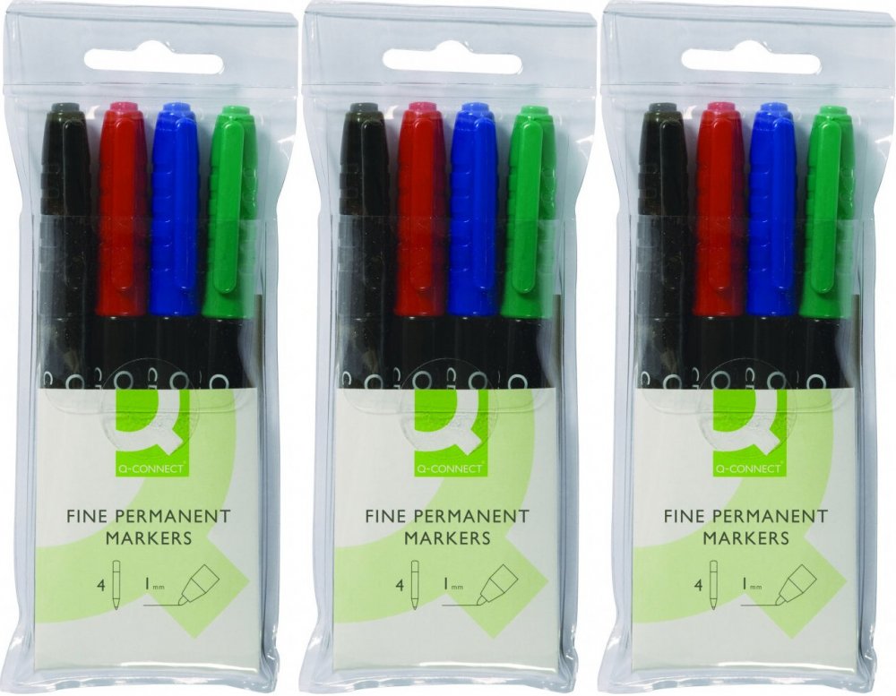3x Marker do płyt CD i DVD Q-Connect, 1mm, 4 sztuki, mix kolorów