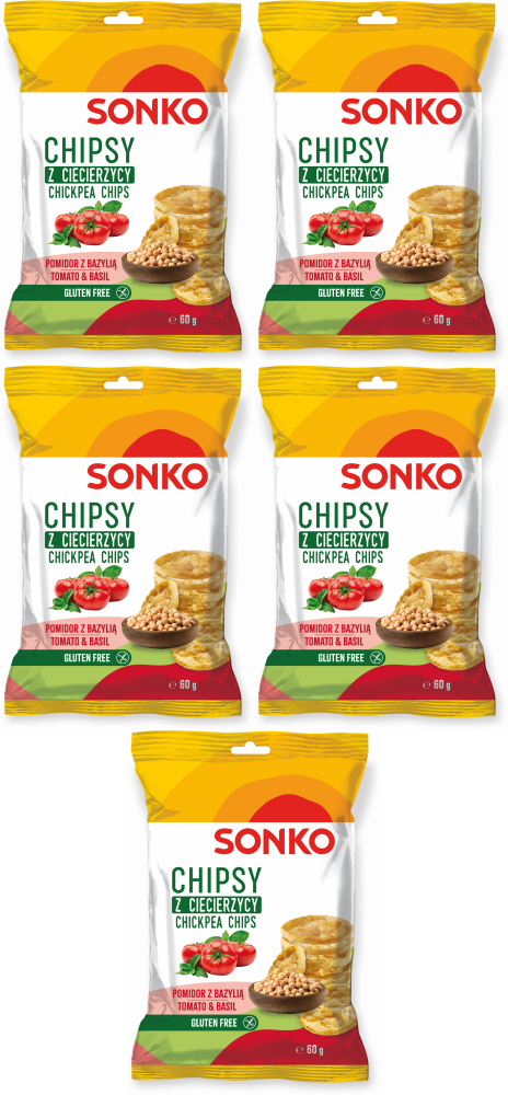 5x Chipsy z ciecierzycy Sonko, pomidor z bazylią, 60g