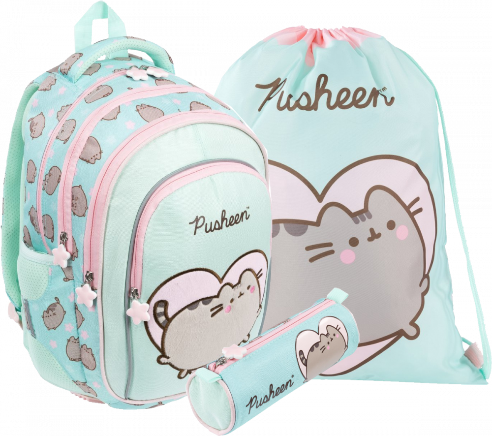 Zestaw: Plecak + piórnik tuba + worek na buty Pusheen Mint